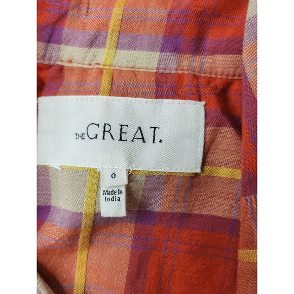 THE GREAT. The Cruise Linen-Blend Top Women's Size 0 Cotton/Linen Orange Purple - Picture 9 of 11